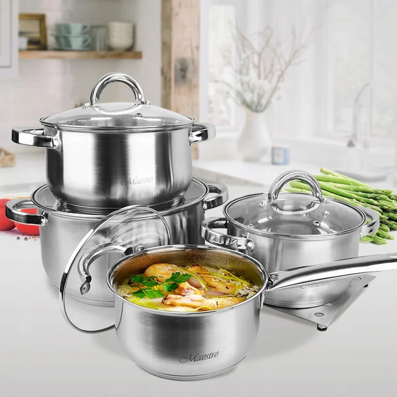 Maestro 9 el. pot set. 1.5L, 2L, 3L, 5L, stainless steel, dishwasher safe, suitable for all types of stoves, hot pot stand, MR-2021