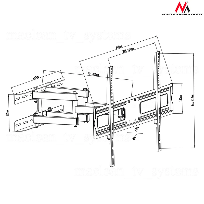 Maclean MC-762 TV Bracket Wall Mount Universal Swivel Adjustable Double Arm 37'' - 80" VESA LCD LED
