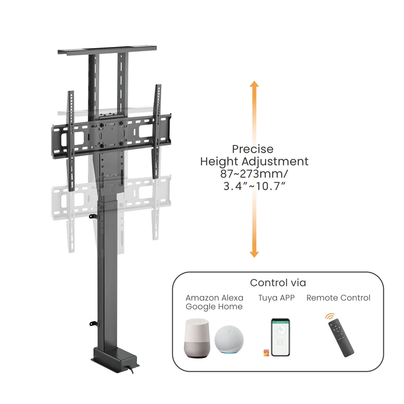 Maclean MC-866T Smart Motorized Electric TV Lift TUYA Mobile App Floor Mount Bracket Alexa Google Home 37''-80'' 60kg Cabinet VESA (EU plug)