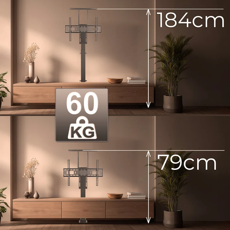 Maclean MC-866T Smart Motorized Electric TV Lift TUYA Mobile App Floor Mount Bracket Alexa Google Home 37''-80'' 60kg Cabinet VESA (EU plug)
