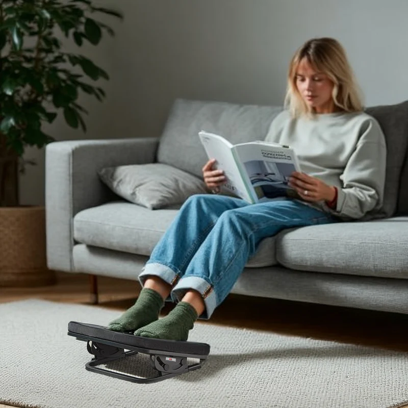 Maclean MC-460 Ergonomic Footrest Leg Foot Rest Infinitely Adjustable Angle Under Desk Removable Cushion Cushioned