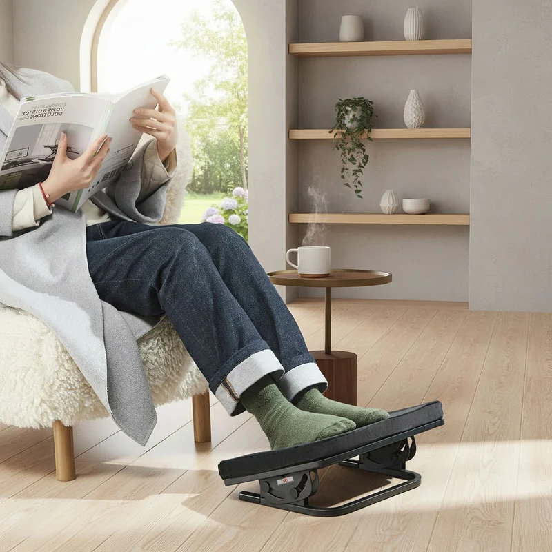 Maclean MC-460 Ergonomic Footrest Leg Foot Rest Infinitely Adjustable Angle Under Desk Removable Cushion Cushioned