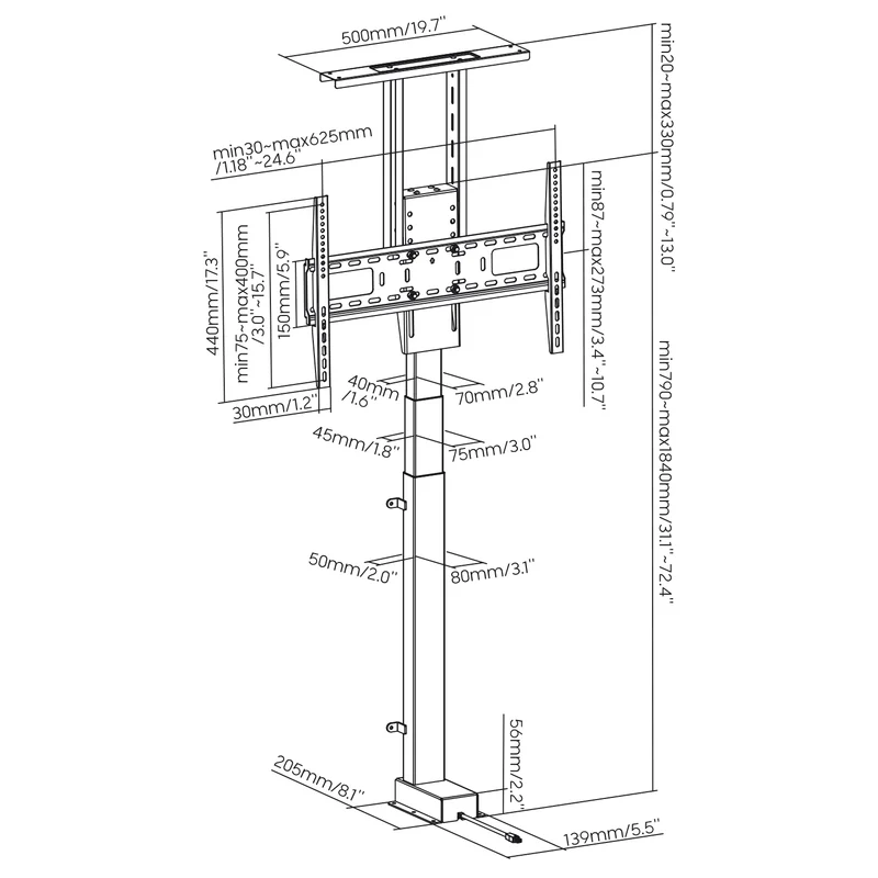 Maclean, TUYA, 37''-80''' Electric Extension TV Mount, VESA 600x400, max 60kg, MC-866T + HDMI 2.0 4K 3D UHD 1.8m CABLE 48 bit Copper