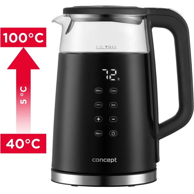 Concept RK4100 1.7L Glass Electric Kettle with Temperature Control and Keep Warm Function
