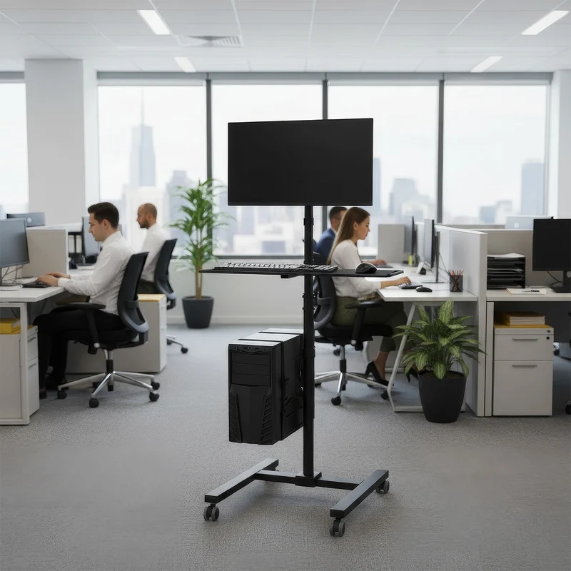 Maclean MC-793 Standing Computer Work Station Trolley Monitor TV Holder Keyboard Tray CPU Holder Castors