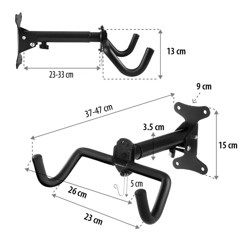 Maclean bicycle wall mount, horizontal, steel, max load 30kg, MC-484