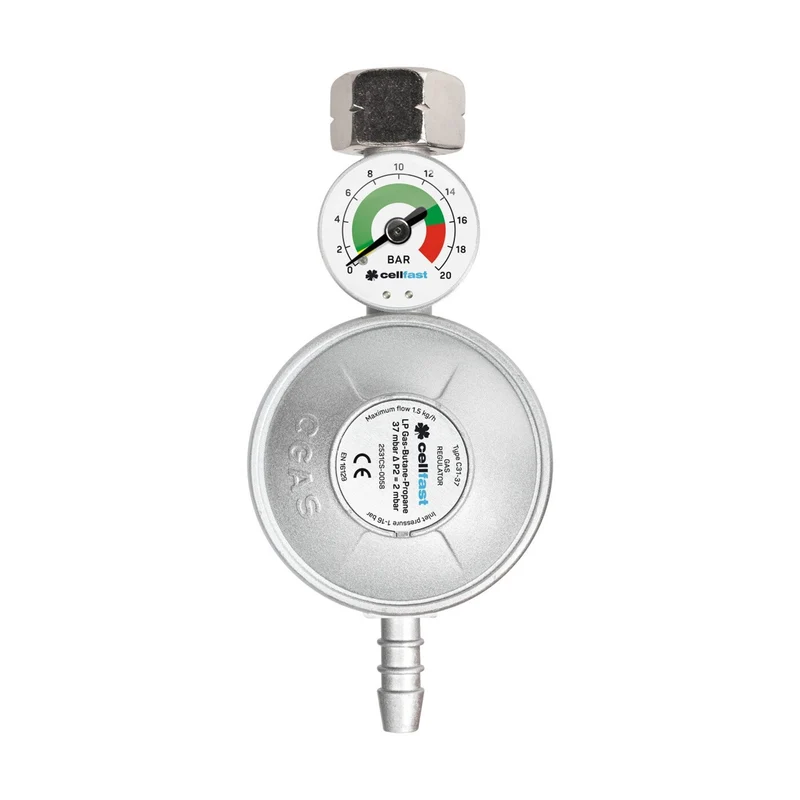 Cellfast 52-501 Gas Regulator LPG / Propane / Butane Gas Pressure Rducing Valve and Pressure Gauge G12