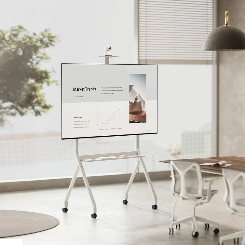 Maclean TV stand / cart, camera shelf, on casters, 55-100", max load 120kg/10kg shelf, max. VESA 900x600, white, MC-114 W