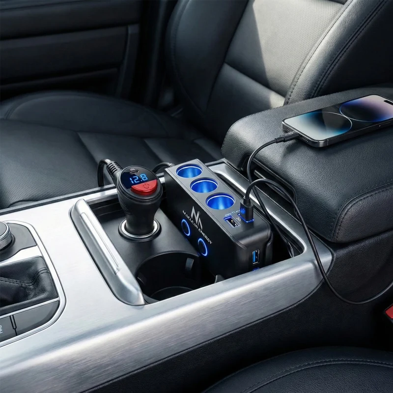 Maclean MCE218 USB Car Charger - 3 Car Sockets 1xQuick Charge 3.0, 3xUSB 6.8A, 1x Power Delivery 18W, Max 120W