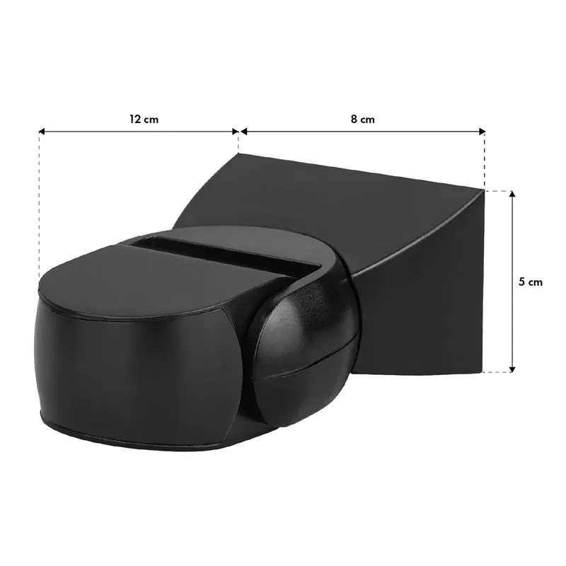 Maclean PIR motion sensor, infrared, IP65, black with black cover, range 12 m, MCE201 B/B