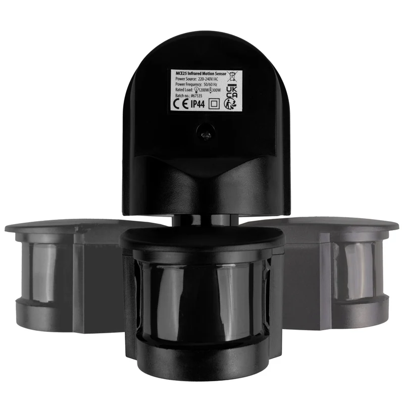 Maclean wall-mounted motion and twilight sensor, 180°, max. 1200W, black with black cover, MCE25 B/B