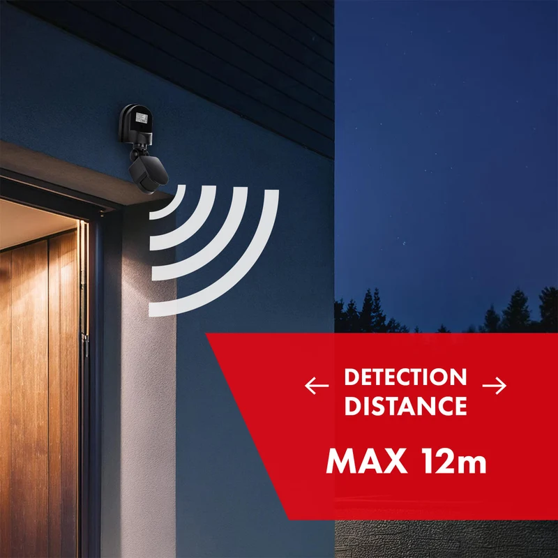 Maclean wall-mounted motion and twilight sensor, 180°, max. 1200W, black with black cover, MCE25 B/B