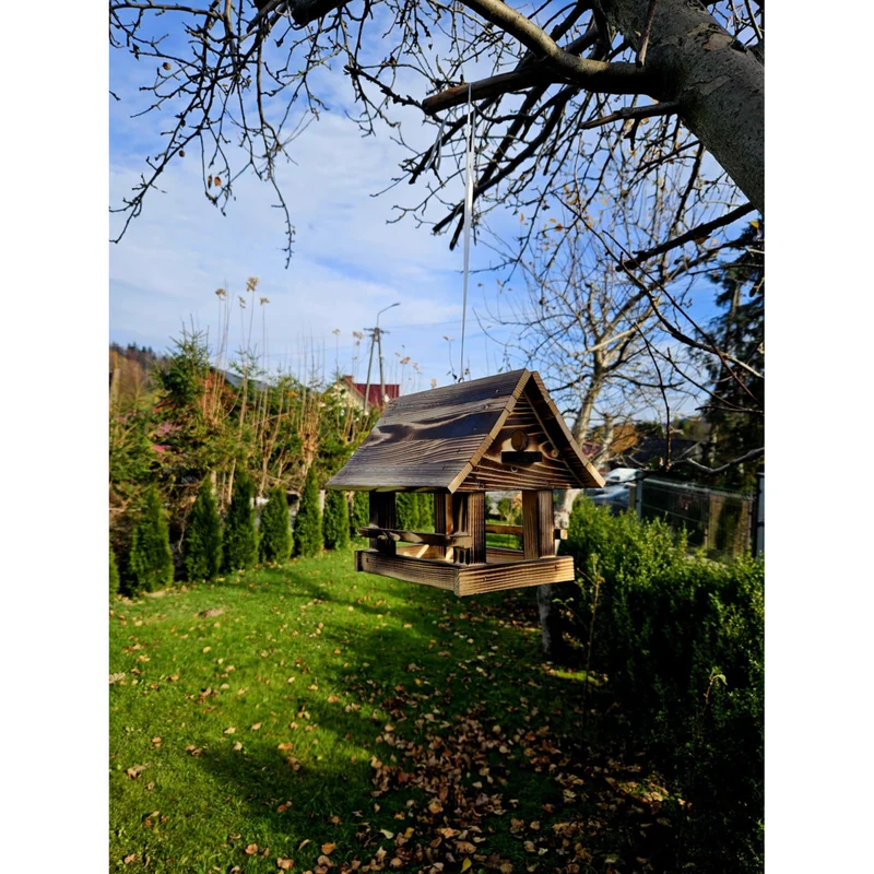Woodok bird feeder, wooden, tan, hanging hook + bird seed 1kg.