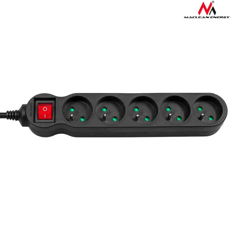 Maclean Energy Switch MCE184 Extension cable 5 drawer 3m Black