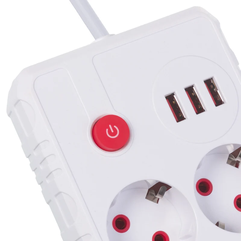 Maclean power strip, extension cord 2 sockets + 3xUSB, 110-240V AC 50/60Hz, 2.1A max 2500W, 1.5m, white, MCE387 W