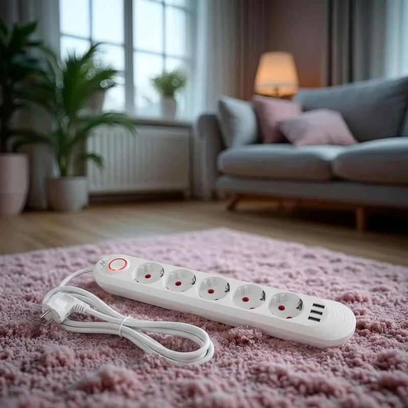 Maclean power strip, 5 socket extension + 3xUSB, 110-240V AC 50/60Hz, 2.1A max 2500W, 1.5m, white, MCE395 W