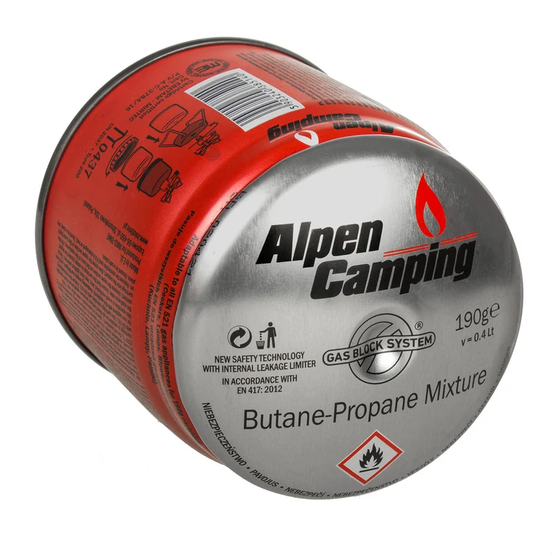 INKO-TIME IK006 Alpen Camping Propane Butane Gas Cartridge 400ml Gas Stop System Certificate: Pi 0437, EN417 Compliant, Propane-Butane, Range -10°C to + 40°C, GAS STOP system
