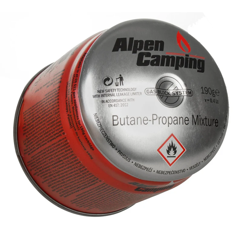 INKO-TIME IK006 Alpen Camping Propane Butane Gas Cartridge 400ml Gas Stop System Certificate: Pi 0437, EN417 Compliant, Propane-Butane, Range -10°C to + 40°C, GAS STOP system