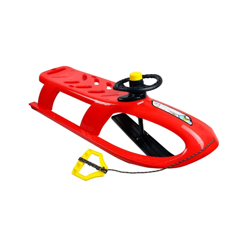 Plastic Kids Sledge with Skids & Steering Wheel Sled Rope Handle Winter Fun