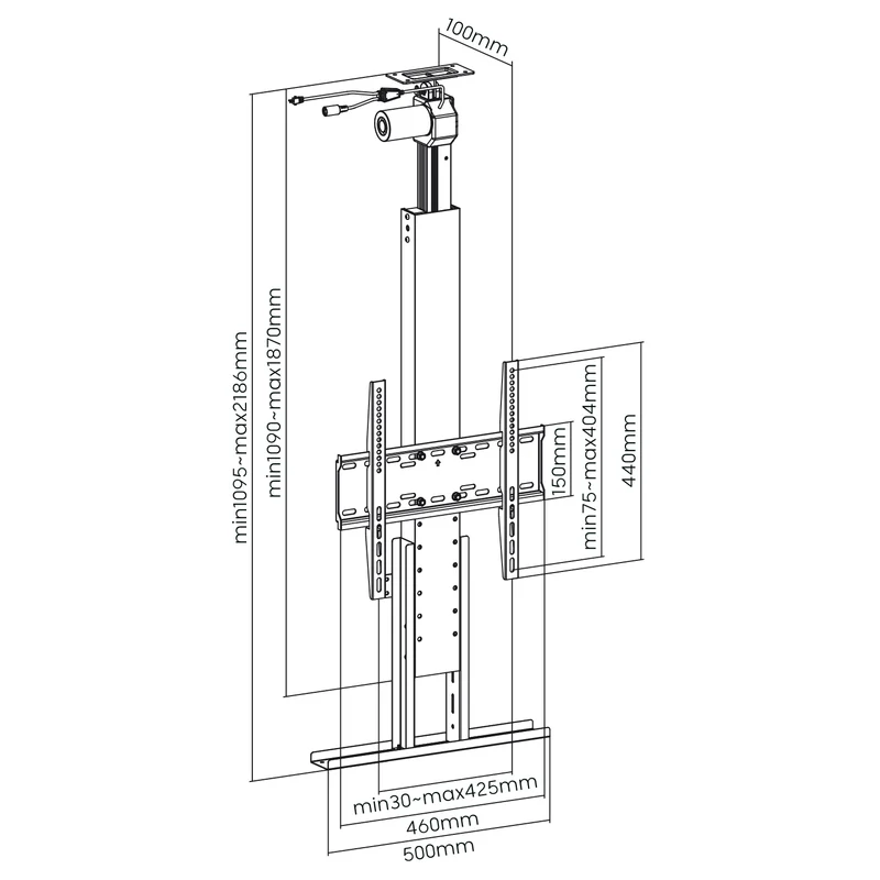 Maclean MC-976 Motorized Floor & Ceiling TV Lift 50kg Cabinet Electric TV Holder Mount 32''-55''' VESA 400x400 Remote Control