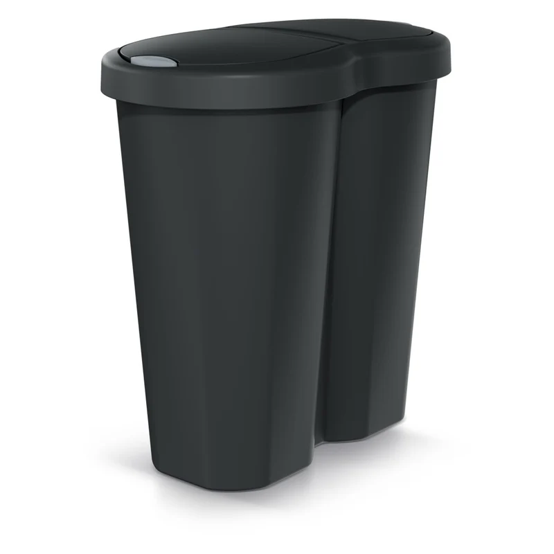 Compacta R Duo trash garbage can, black, 40L capacity, one compartment, two lids, NDRF40-S411