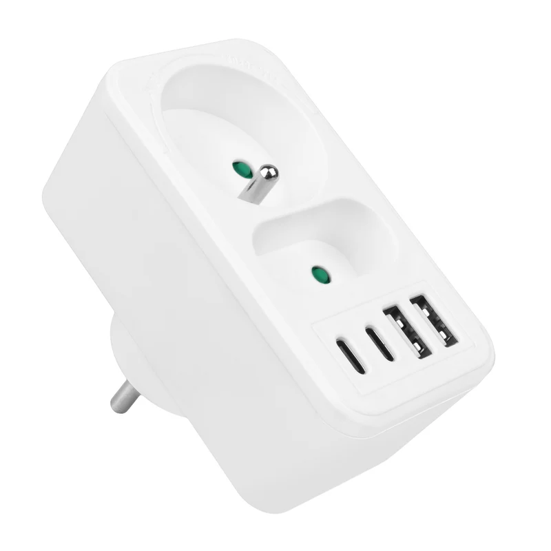 Current socket x2 + 4xUSB Maclean, splitter with 2 sockets, 2xUSB A, 2xUSB C PD 20W, 1x16A + 1x6A, MCE249 F/W, 2 pieces