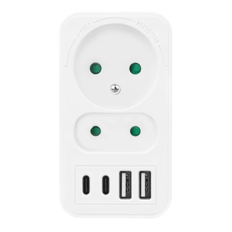 Current socket x2 + 4xUSB Maclean, splitter with 2 sockets, 2xUSB A, 2xUSB C PD 20W, 1x16A + 1x6A, MCE249 F/W, 3 pieces
