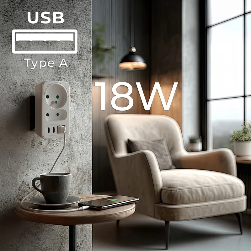 Current socket x2 + 4xUSB Maclean, splitter with 2 sockets, 2xUSB A, 2xUSB C PD 20W, 1x16A + 1x6A, MCE249 F/W, 3 pieces