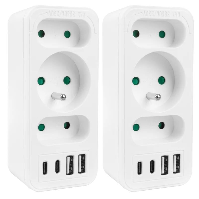 Current socket x3 + 4xUSB Maclean, splitter with 3 sockets, 2xUSB A, 2xUSB C PD 20W, 1x16A + 2x6A, MCE248 F/W, 2 pieces