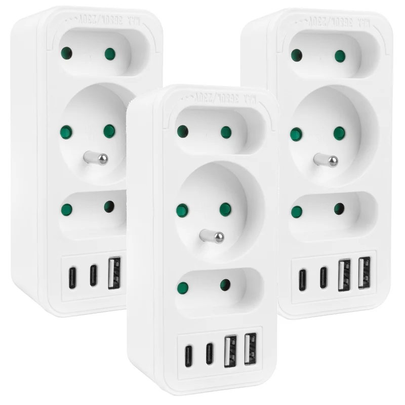 Current socket x3 + 4xUSB Maclean, splitter with 3 sockets, 2xUSB A, 2xUSB C PD 20W, 1x16A + 2x6A, MCE248 F/W, 3 pieces