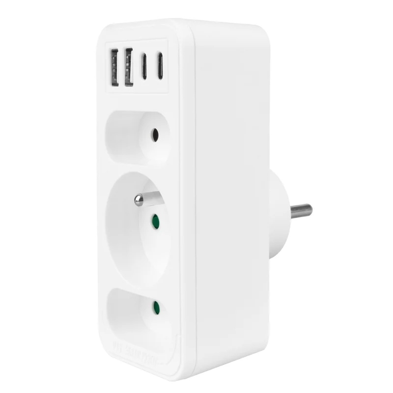 Current socket x3 + 4xUSB Maclean, splitter with 3 sockets, 2xUSB A, 2xUSB C PD 20W, 1x16A + 2x6A, MCE248 F/W, 3 pieces