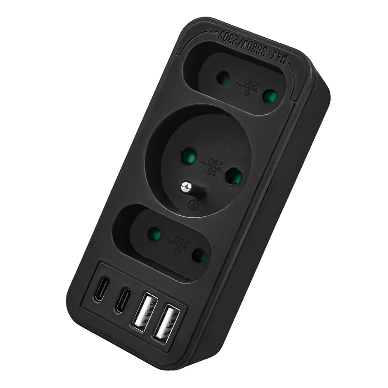 Current socket x3 + 4xUSB Maclean, splitter with 3 sockets, 2xUSB A, 2xUSB C PD 20W, 1x16A + 2x6A, MCE248 F/B, 3 pieces