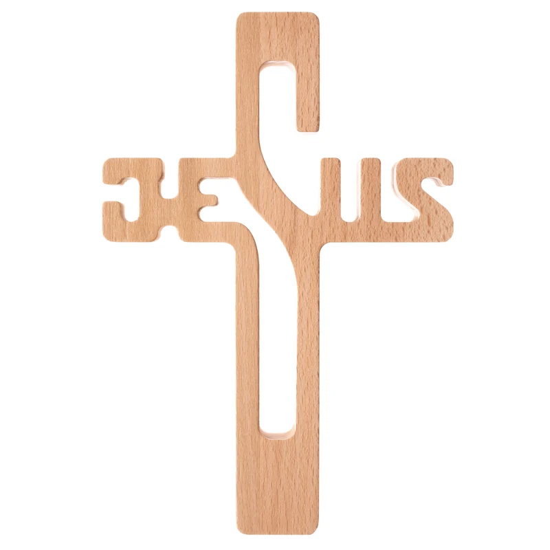 Wooden cross hanging inscription JESUS natural 30x20x1.8cm