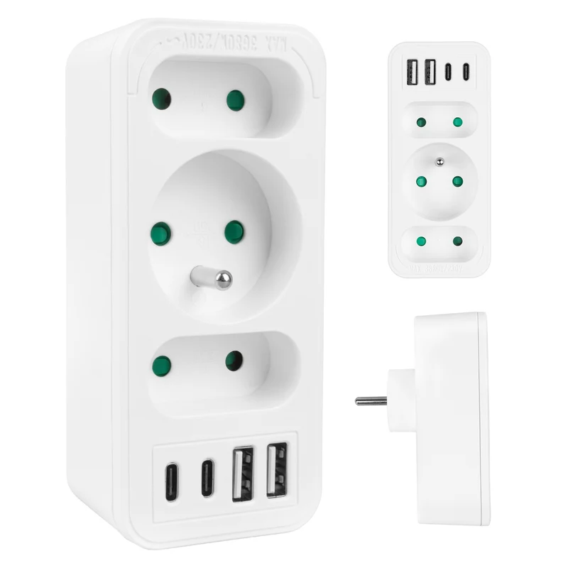 Current socket x3 + 4xUSB Maclean, splitter with 3 sockets, 2xUSB A, 2xUSB C PD 20W, 1x16A + 2x6A, MCE248 F/W