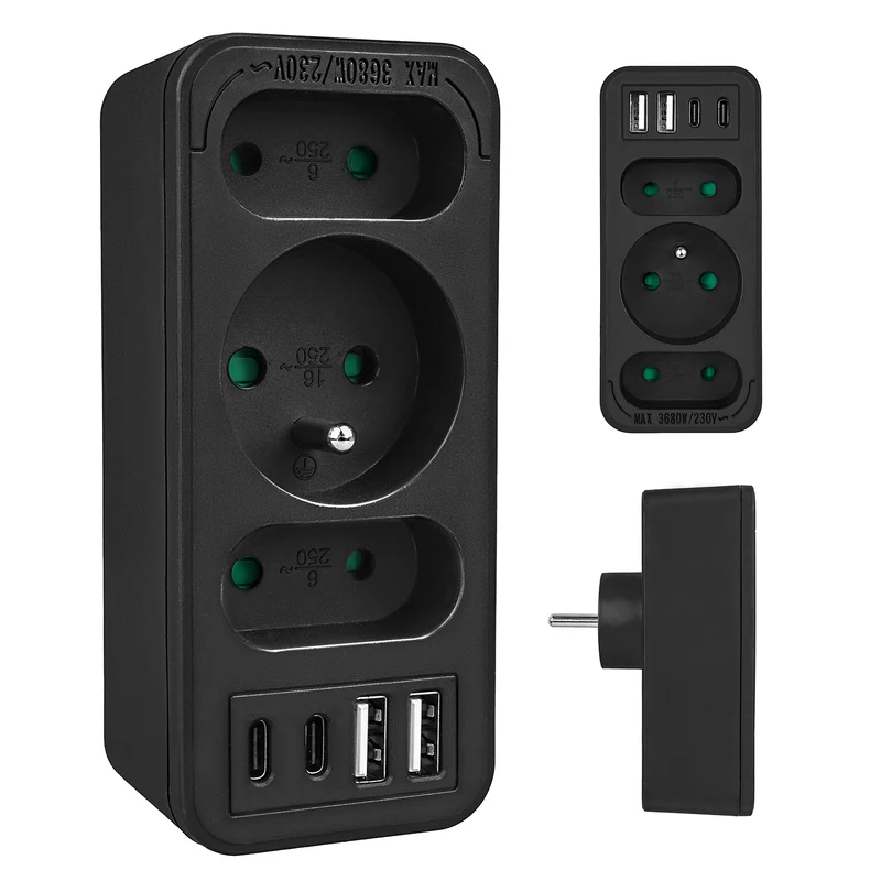 Current socket x3 + 4xUSB Maclean, splitter with 3 sockets, 2xUSB A, 2xUSB C PD 20W, 1x16A + 2x6A, MCE248 F/B