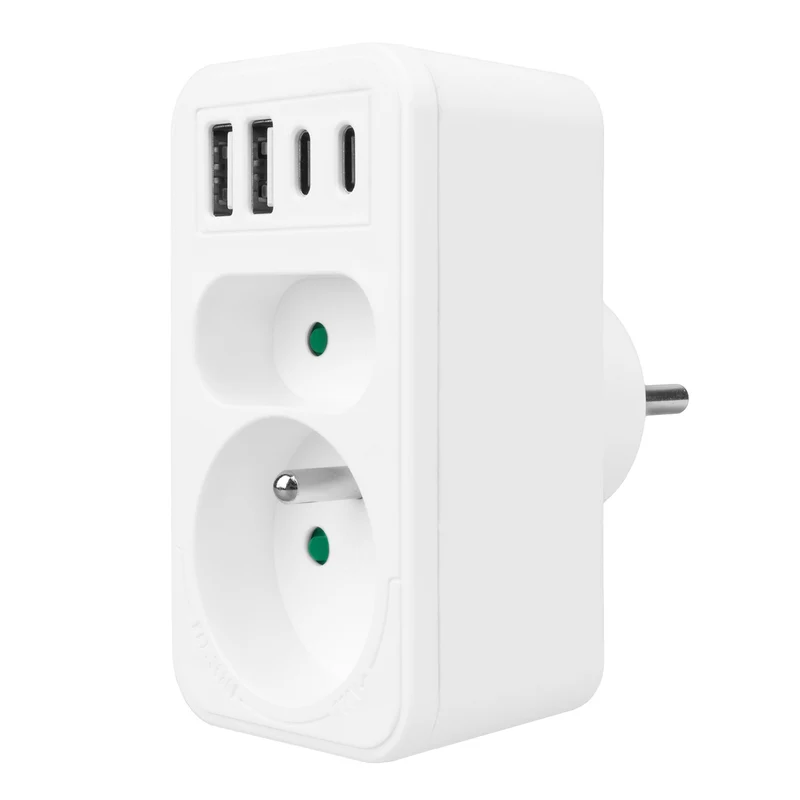 Current socket x2 + 4xUSB Maclean, splitter with 2 sockets, 2xUSB A, 2xUSB C PD 20W, 1x16A + 1x6A, MCE249 F/W