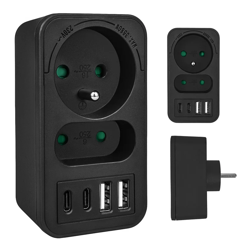 Maclean current socket x2 + 4xUSB, splitter with 2 sockets, 2xUSB A, 2xUSB C PD 20W, 1x16A + 1x6A, MCE249 F/B
