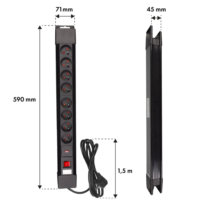 Power strip 8 outlets illuminated switch protection for children