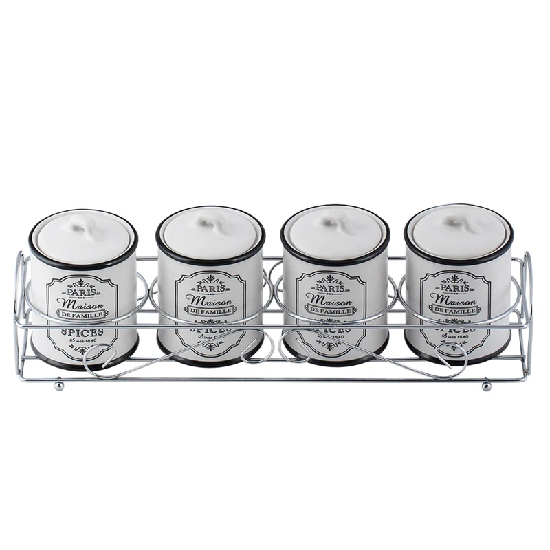 Maestro Paris Set 4 ceramic spice containers and stand