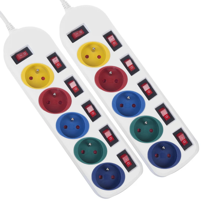 Maclean power strip, 5 outlet extension cord, with switches, 250VAC/10A, 1.5m, MCE204 M/W, 2 pieces