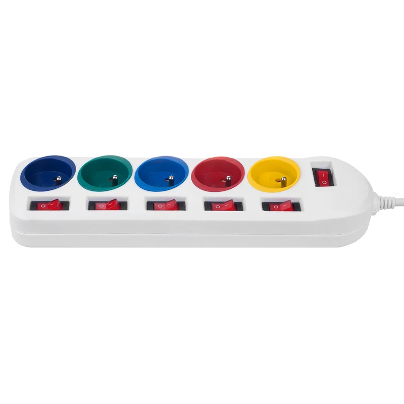Maclean power strip, 5 outlet extension cord, with switches, 250VAC/10A, 1.5m, MCE204 M/W, 2 pieces