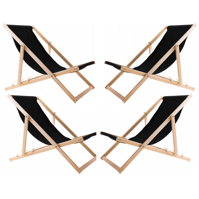 Set of 4 Black Wooden Deck Chairs: Ultimate Comfort for Beach, Balcony, and Terrace Lounging