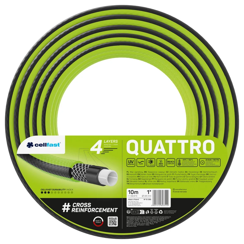 Cellfast garden hose, 1'', 10m, 4-ply, cross braided, Quattro