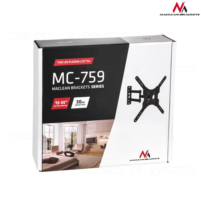 Maclean MC-761 TV Wall Mounting Holder for LCD LED Plasma Monitor 13-60", up to 30kg, max VESA 400x400
