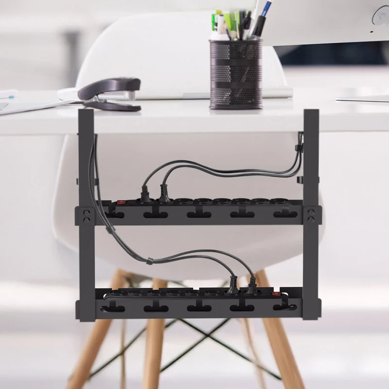 Maclean under-desk cable organizer, max load 5kg, 2 levels, black, MC-104 B