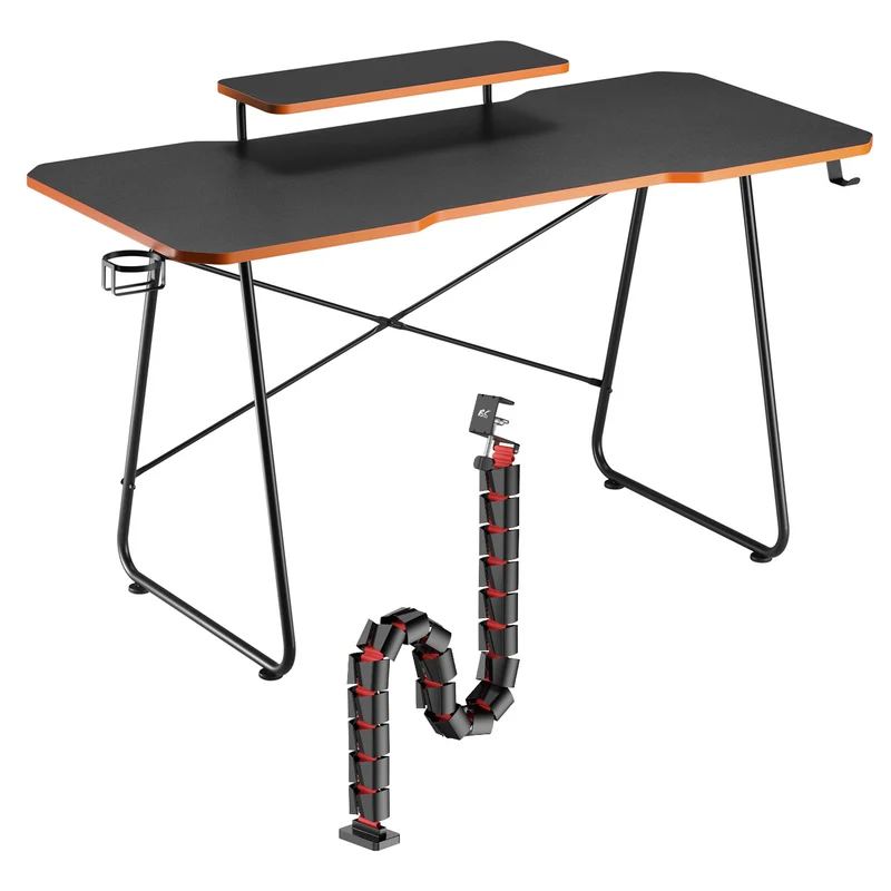 NanoRS gaming desk with monitor shelf, 50kg max, height 850mm, black, RS170+Cable organizer / desk grille Nano RS, 1345mm, black and red, RS125