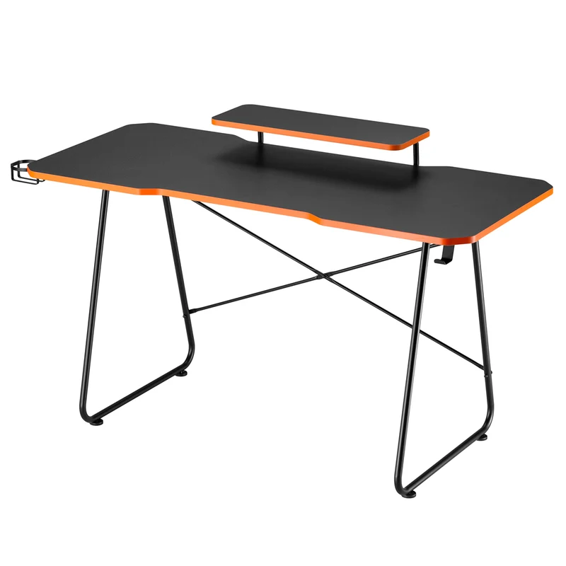 NanoRS gaming desk with monitor shelf, 50kg max, height 850mm, black, RS170+Cable organizer / desk grille Nano RS, 1345mm, black and red, RS125