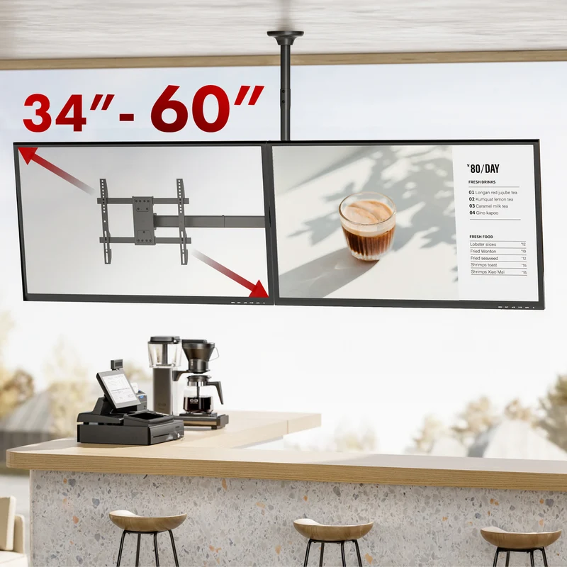 Maclean ceiling mount for two TVs, max load 2x40kg, 34-60", max VESA 600x400, MC-111 B