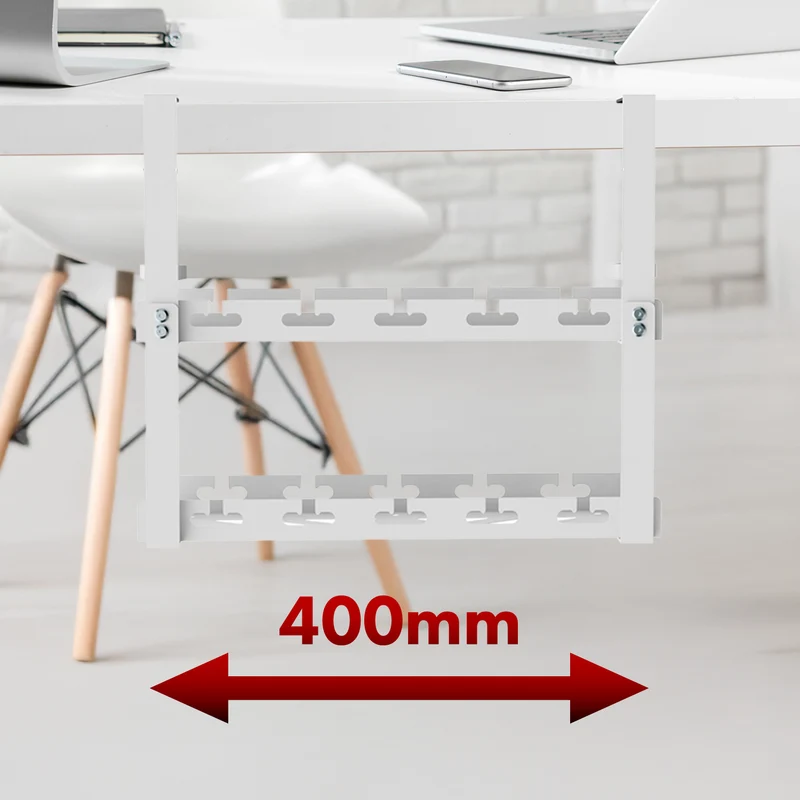 Maclean under-desk cable organizer, max. load 5kg, 2 levels, white, MC-104 W
