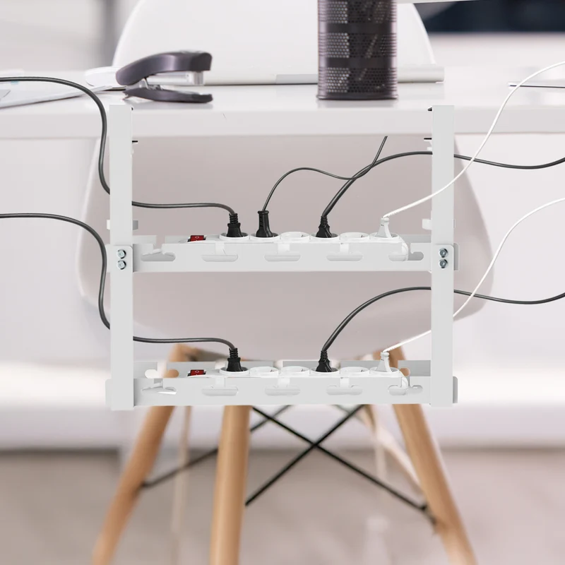 Maclean under-desk cable organizer, max. load 5kg, 2 levels, white, MC-104 W